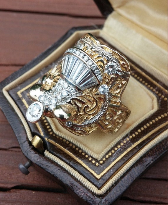 14k Gold 5ct Baguette Round Diamond Men's Horse Saddl… Gem