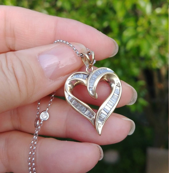 Heart Shaped Baguette Diamond 10k Gold Pendant