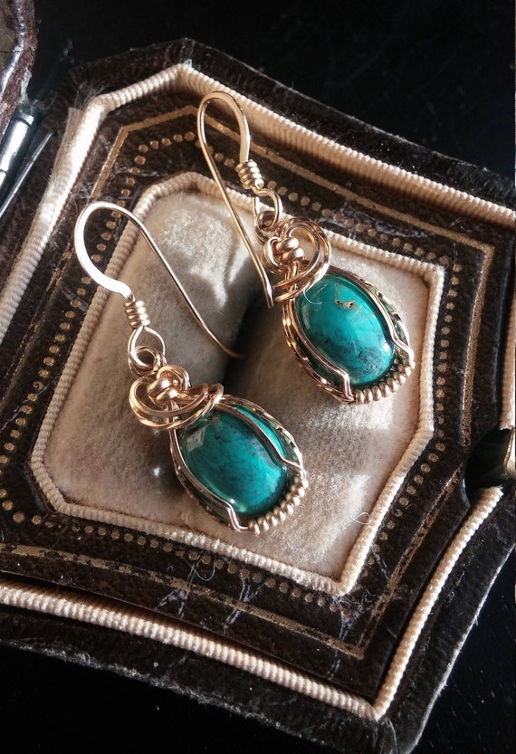 14k Gold Turquoise Earrings