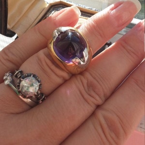 18k Gold 30ct Amethyst Cabochon Cocktail Ring VERSACE 19.8 Grams image 3