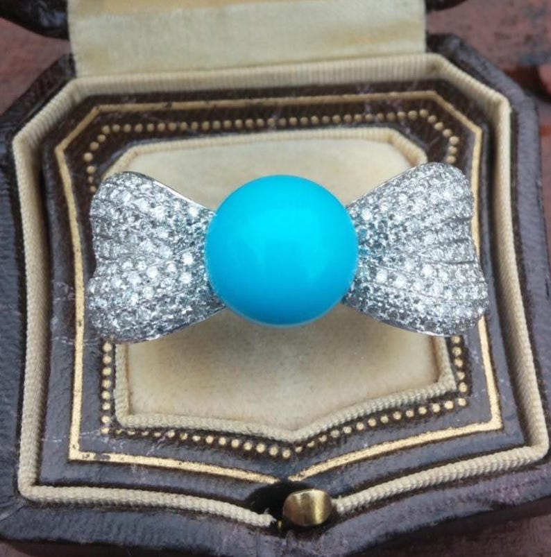 18k Gold 1.86ct Diamond Sleeping Beauty Turquoise Wedding Engagement Cocktail Ring 10 Grams Unique OOAK afbeelding 1