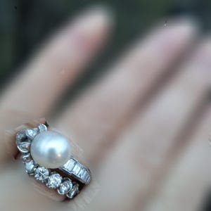 14k Gold Diamond Pearl Floral Design Wedding Engagement Cocktail Ring One Of A Kind zdjęcie 15