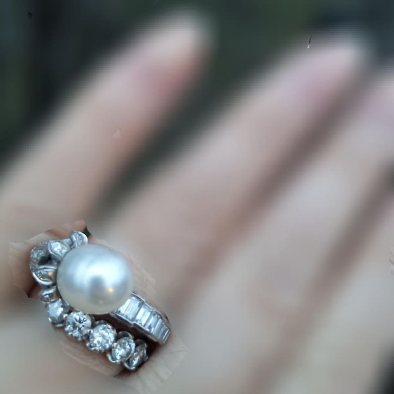14k Gold Diamond Pearl Floral Design Wedding Engagement Cocktail Ring One Of A Kind zdjęcie 15