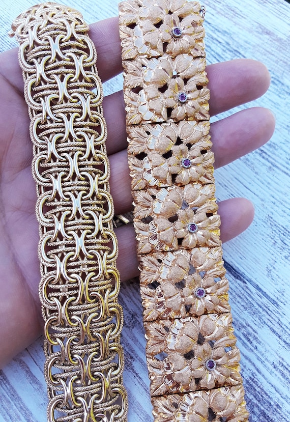 18k Gold  Ruby  Flowers Link Bracelet Fabulous  E… - image 9