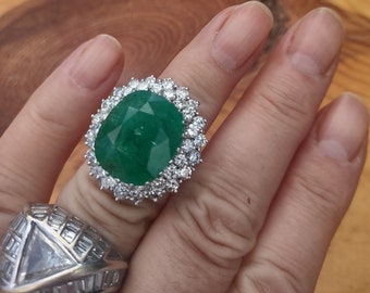 14k Gold 8ct Colombian Emeralds 3ct Round Diamond Wedding Engagement Cocktail Statement Ring Fabulous Exclusive