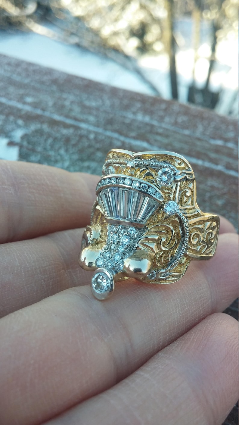 14k Gold Diamond Men's Horse Saddle Ring 34 Grams Unique Etsy