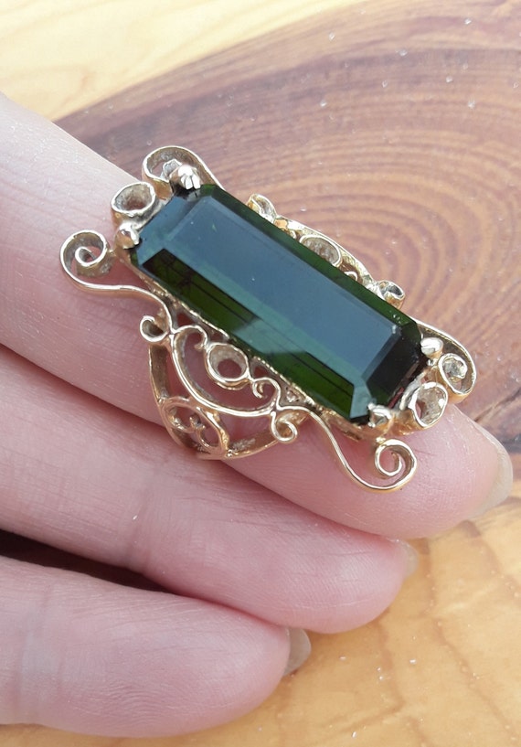 14k Gold Huge Natural Green Tourmaline Wedding Eng