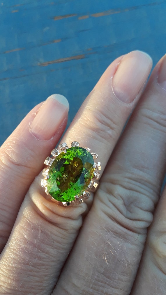 14k Gold Natural Peridot High Wedding Engagement … - image 1