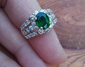 14k Gold Diamond Tsavorite Garnet Wedding Engagement Cocktail Statement Ring Fabulous