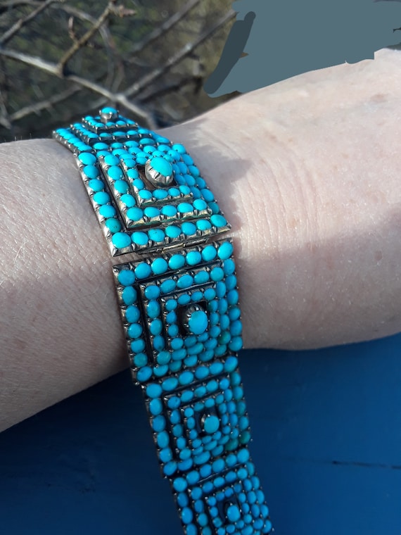 Georgian Silver Turquoise Seeds Pave Link Bracelet