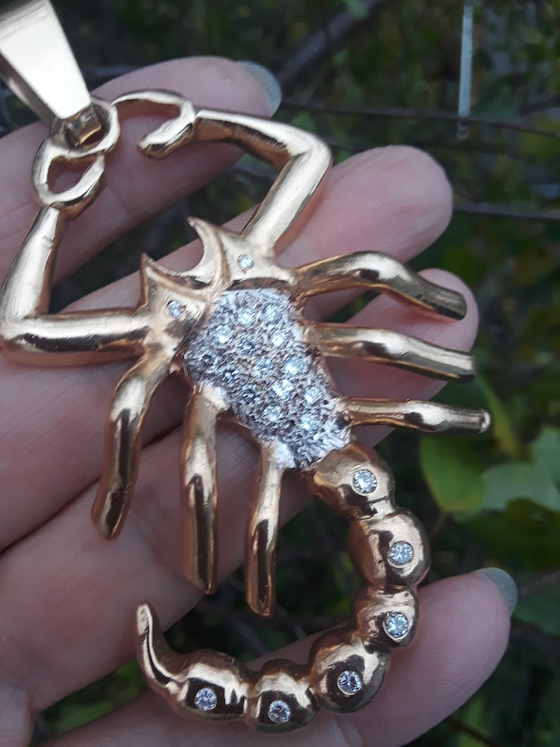 14k Gold 1ct Diamond Scorpion Pendant 56 Grams Unique ONE OF A KIND Video Available image 1