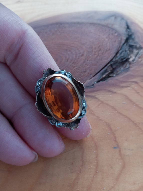 Georgian 14k Gold  Madeira Citrine Rose Cut Diamon