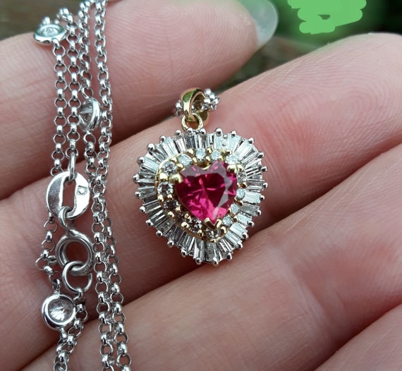 14k Gold Baguette Round Diamond Ruby Heart Shaped… - image 6