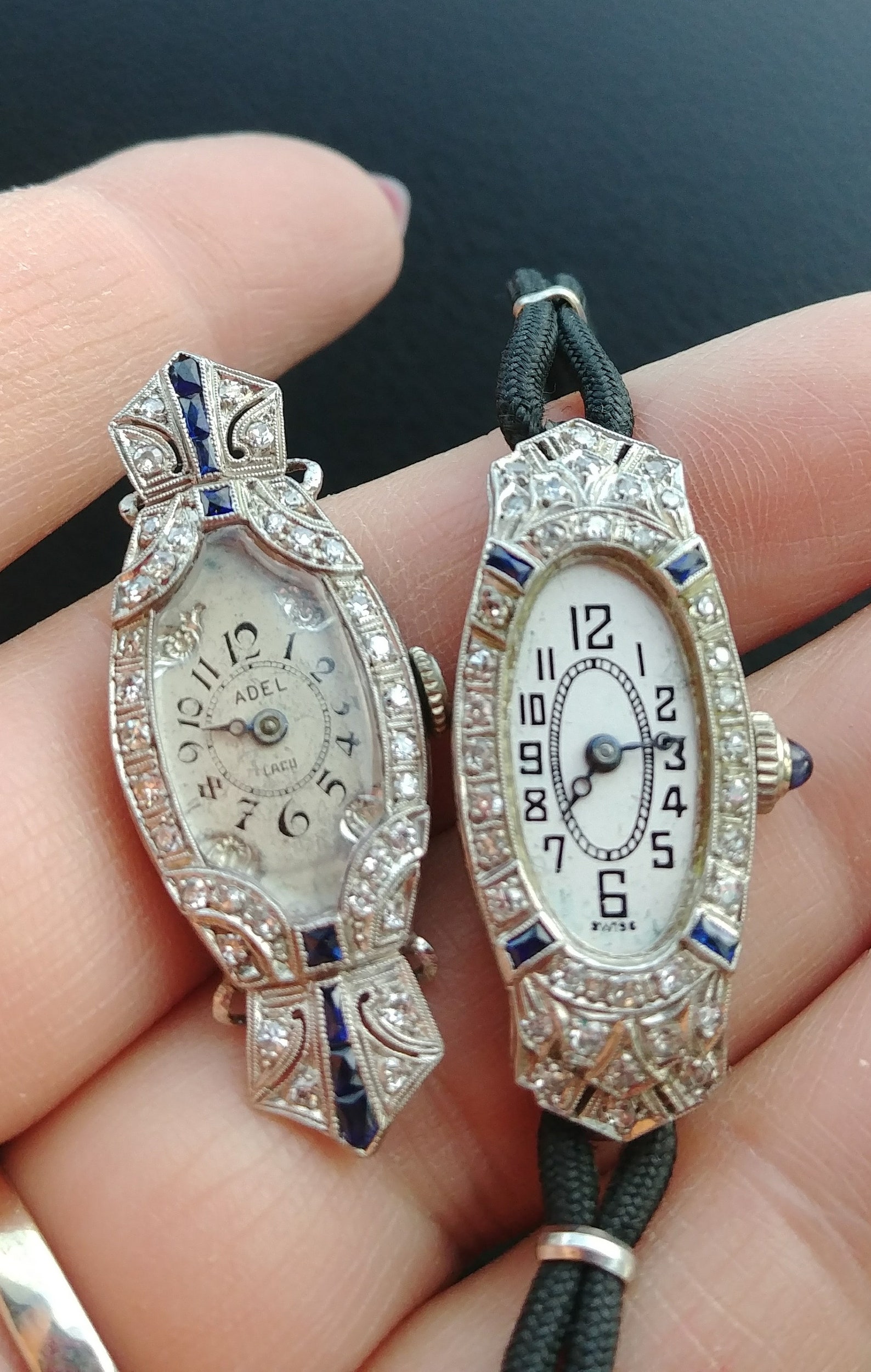 Platinum Diamond Blue Sapphire Ladies Wrist Watches 2 Pieces Etsy Denmark