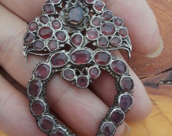 Edwardian Silver Garnet Heart Brooch Pin Foiled Back Fabulous Rare