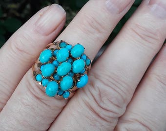 14k Yellow Gold Sleeping Beauty Turquoise 5 Rings Statement Ring Fabulous Rare Stackable Ring