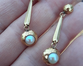 Victorian 18k Gold Pearl Dangle Earrings Fabulous