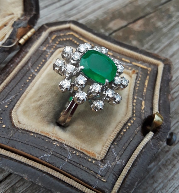 14k Gold Diamond Colombian Emerald Wedding Engage… - image 8