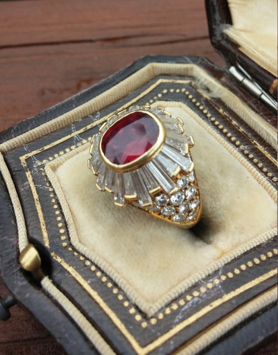 18k Gold 5ct Diamond Ruby Wedding Engagement Cock… - image 1