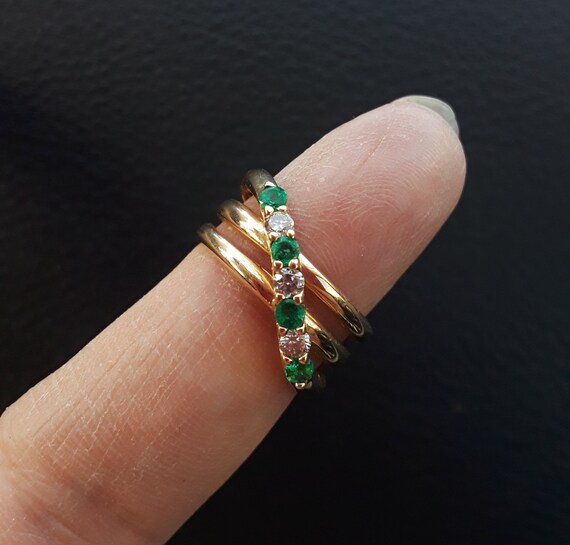 14k Gold Diamond Colombian Emerald Wedding Engage… - image 2