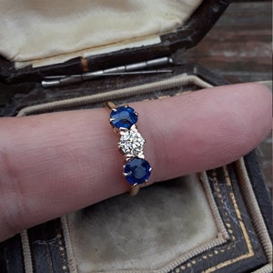 Victorian 14k Gold Old Mine Cut Diamond Blue Sapphire Wedding - Etsy