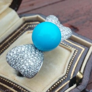 18k Gold 1.86ct Diamond Sleeping Beauty Turquoise Wedding Engagement Cocktail Ring 10 Grams Unique OOAK afbeelding 3