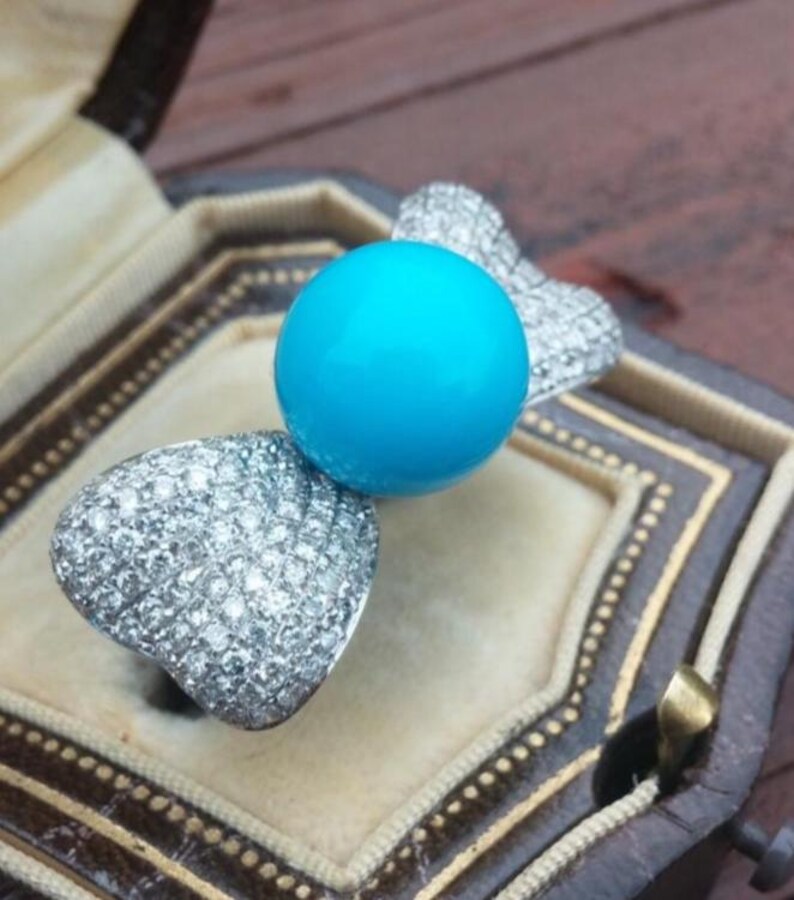 18k Gold 1.86ct Diamond Sleeping Beauty Turquoise Wedding Engagement Cocktail Ring 10 Grams Unique OOAK afbeelding 3