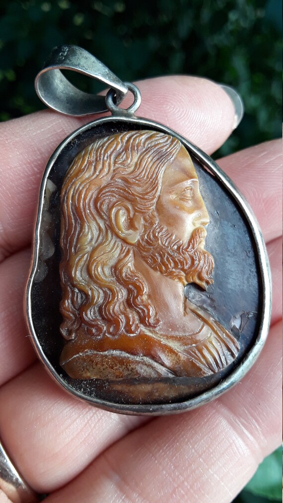 Silver Two Side Hard Stone Cameo Unique Exeptional One Of A Kind Religious Pendant VIDEO AVAILABLE