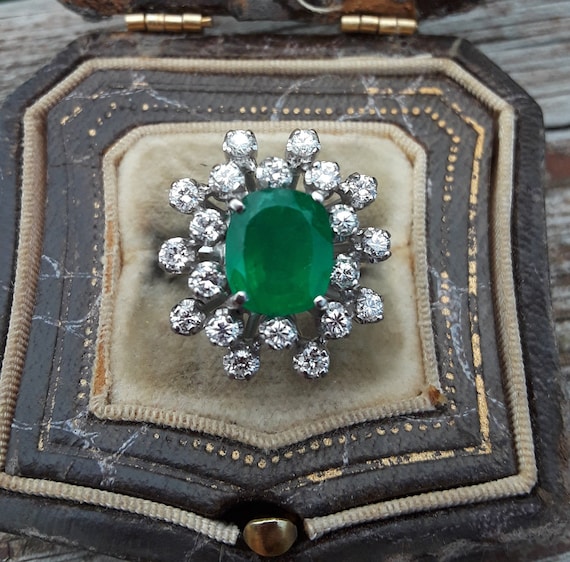 14k Gold Diamond Colombian Emerald Wedding Engage… - image 2