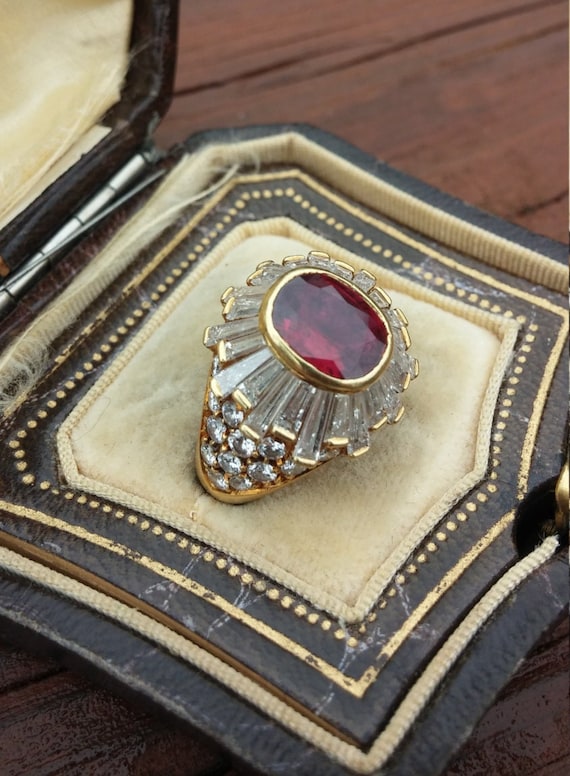 18k Gold 5ct Diamond Ruby Wedding Engagement Cock… - image 3