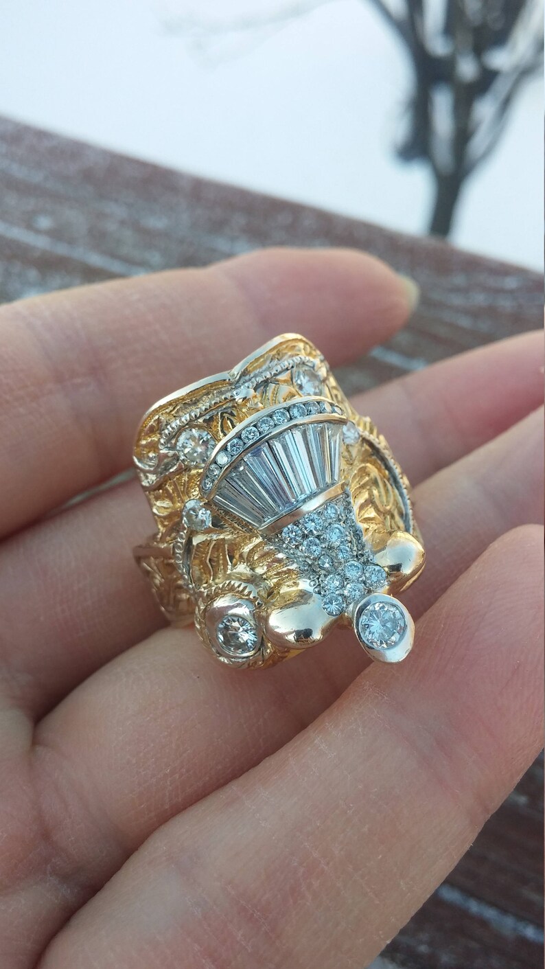 14k Gold Diamond Men's Horse Saddle Ring 34 Grams Unique Etsy