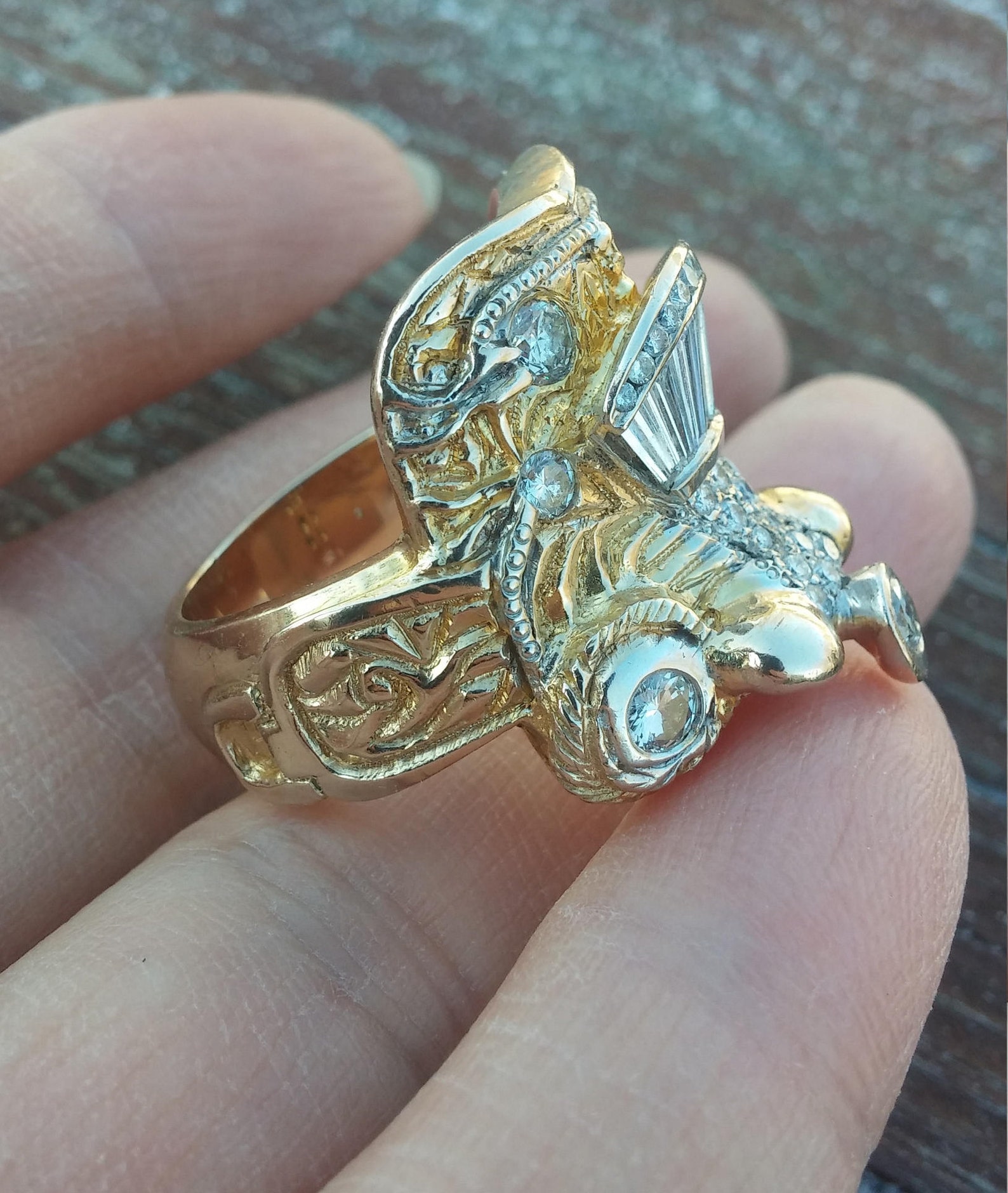 14k Gold Diamond Men's Horse Saddle Ring 34 Grams Unique Etsy