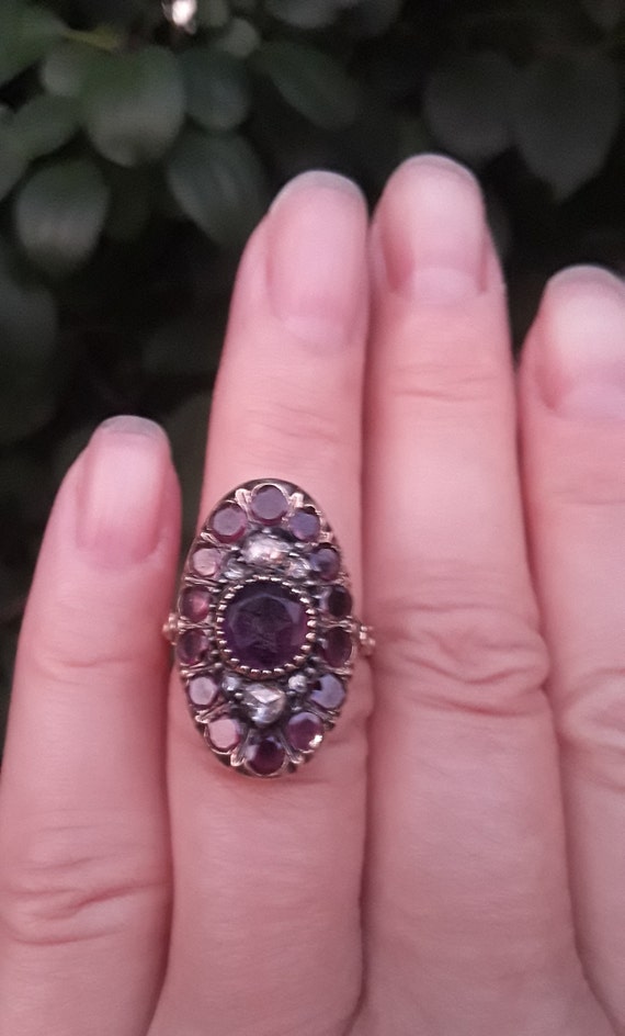 Georgian 14k Gold Rose Cut Diamond Garnet Amethyst