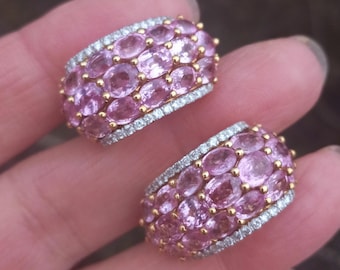 18k Gold Diamond Pink Sapphire Earrings Hoops Studs Fabulous