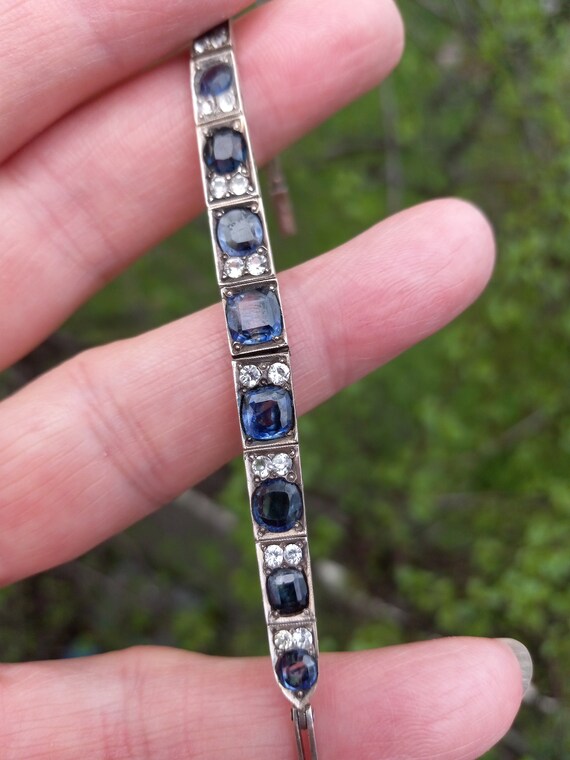 Art Deco Silver Natural Blue White Sapphire Brace… - image 9