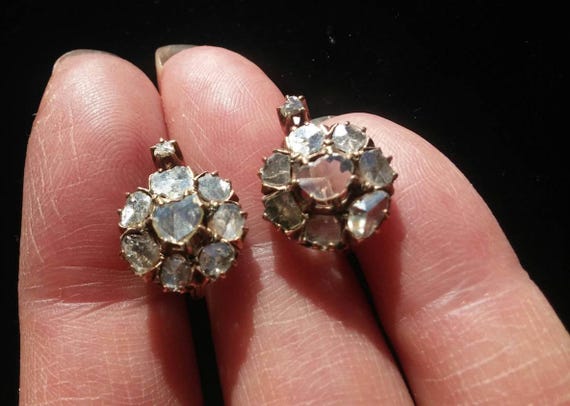 Georgian Rose Cut Diamond Earrings Stud Exclusive Exceptional Price Reduced