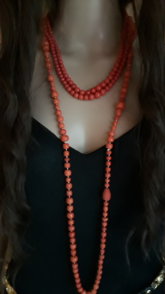 Antique Coral Beads Necklace 101 Grams Fabulous O… - image 1