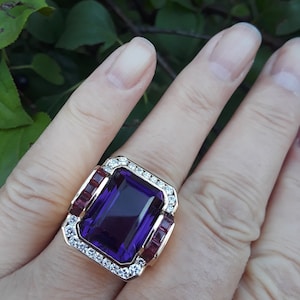14k Gold Amethyst Diamond Ruby Retro Wedding Engagement Cocktail Ring Fabulous