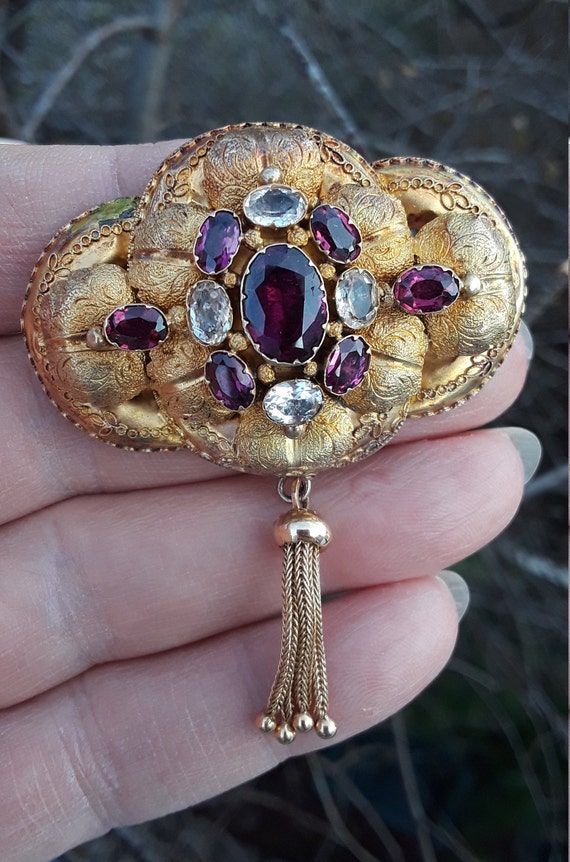 Victorian 14k Yellow Gold Garnet Tassel Pendant Fa