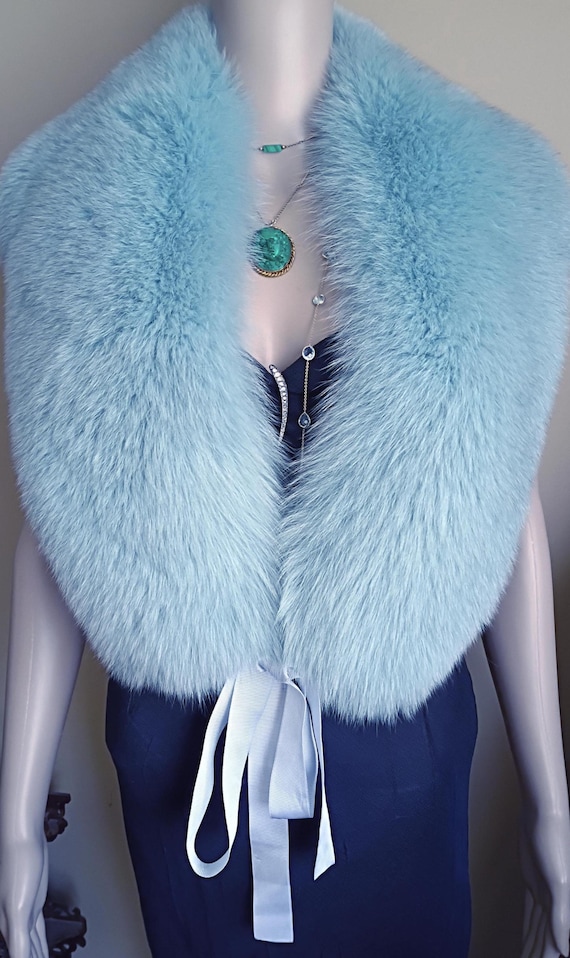 Natural fox Fur Collar Fabulous Light Blue Color Wrap Last CHANCE Etsy Stop Selling Fur FROM August