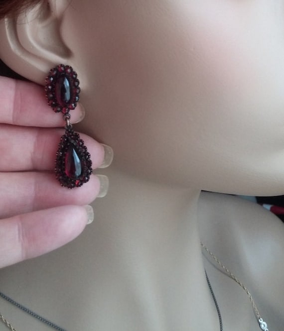 Garnet Cabochon Dangle Earrings - image 3