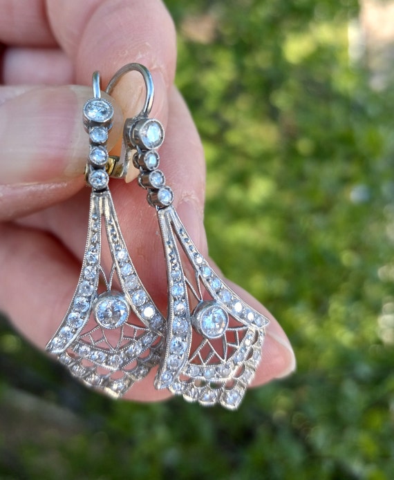 Art Deco Diamond  Dangling Earrings  Stunning Exc… - image 6