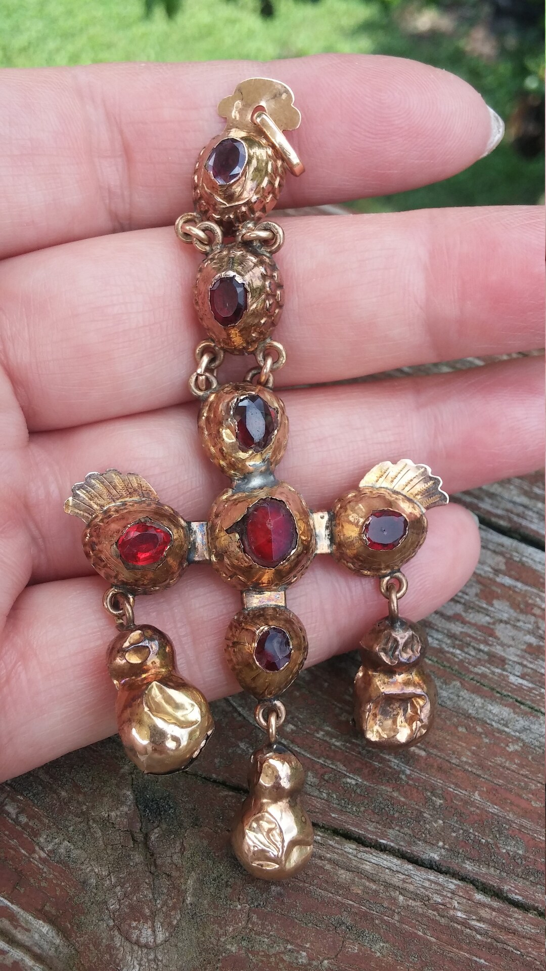 Georgian 18k Gold French St Espirit Flat Cut Garnet Cross Pendant ...
