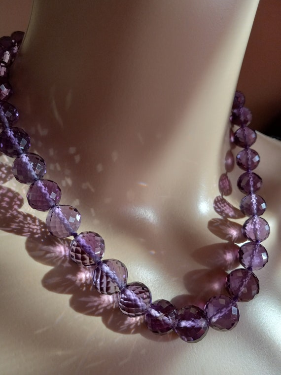 Russian  Faceted Graduated Amethyst Beads Necklac… - image 1