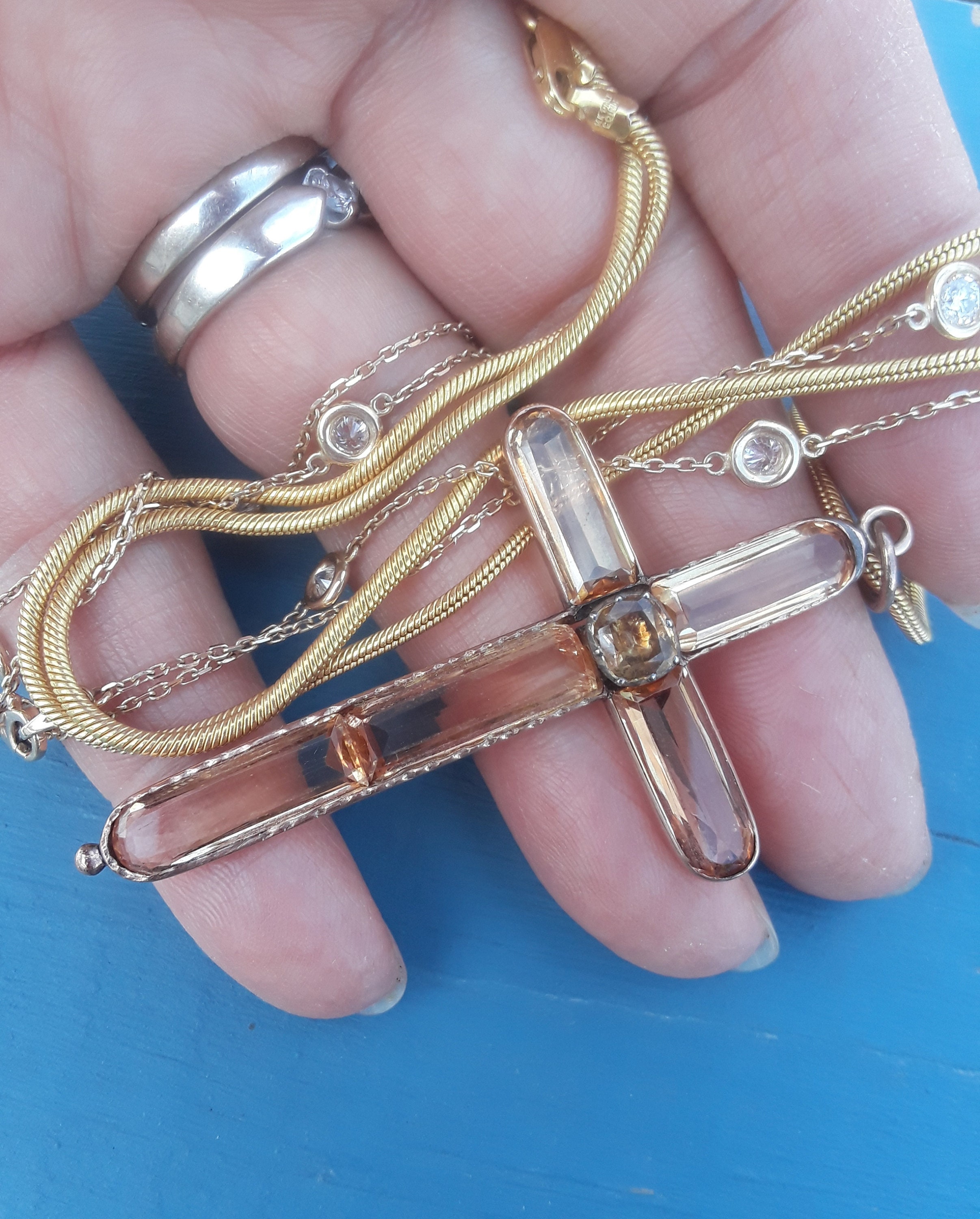 Georgian Imperial Golden VVS Topaz Cross Pendant Unique 2.5