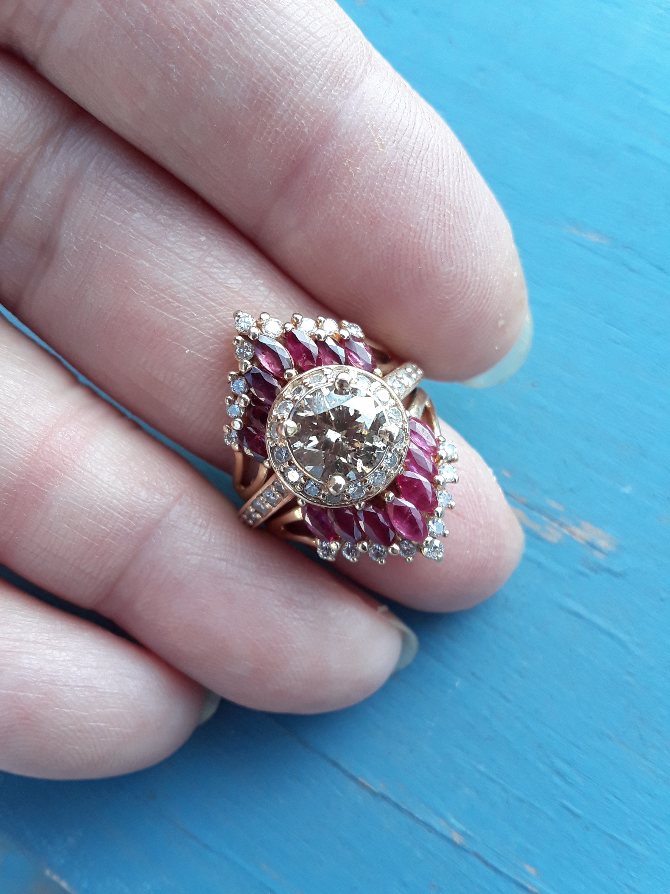 14k Gold 1.25ct Champagne Candlelight Diamond Center Ruby Ring Guard ...