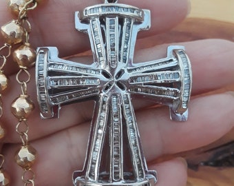 14k Gold 6ct Baguette Diamond Religious Cross Pendant Fabulous 34 Grams