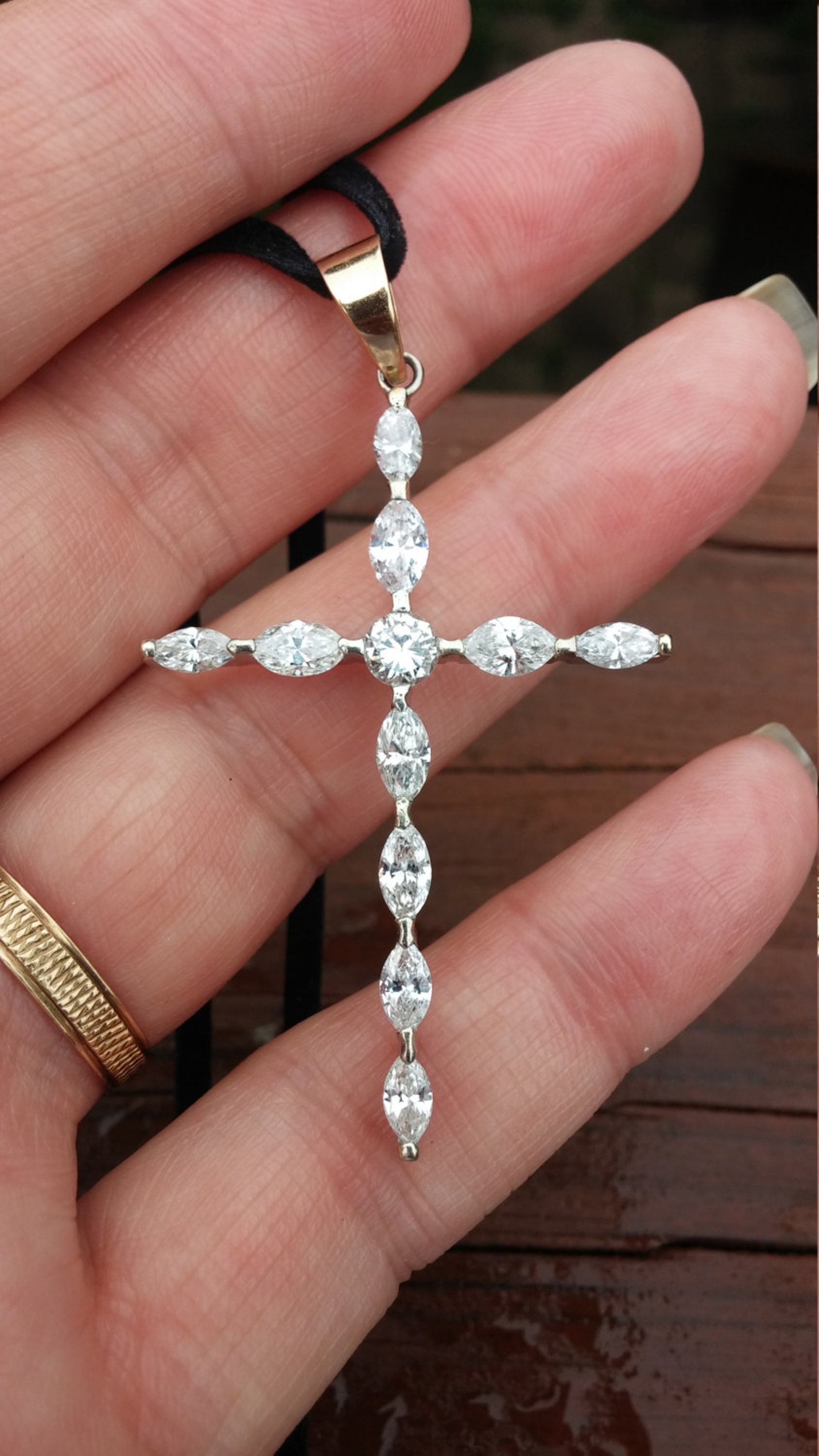 14k Gold 4ct Marquise Cut Diamond Cross Pendant Necklace Etsy