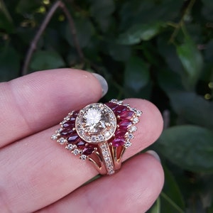14k Gold 1.25ct Champagne Candlelight Diamond Center Ruby Ring Guard ...