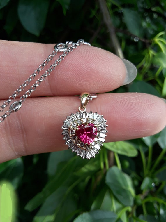 14k Gold Baguette Round Diamond Ruby Heart Shaped… - image 5